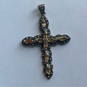 Vintage Silver Cross Pendant Citrine and Marcasite